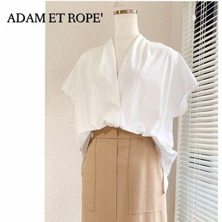 アダムエロぺ(Adam et Rope')の素敵シルエットで体型カバーも♪　ストライププルオーバー　フリーサイズ　ホワイト(シャツ/ブラウス(半袖/袖なし))