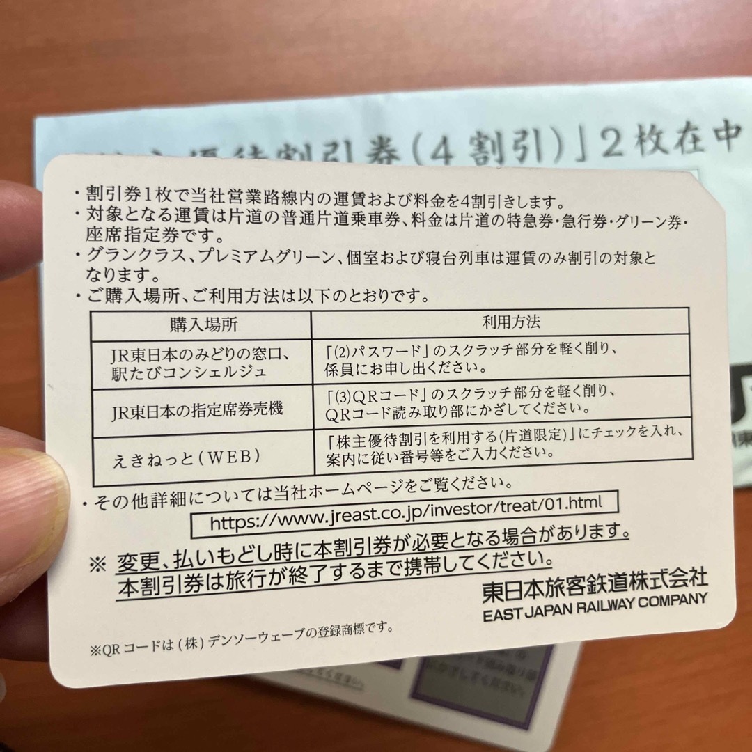 jr東日本株主優待割引券　2枚入り　＋サービス券