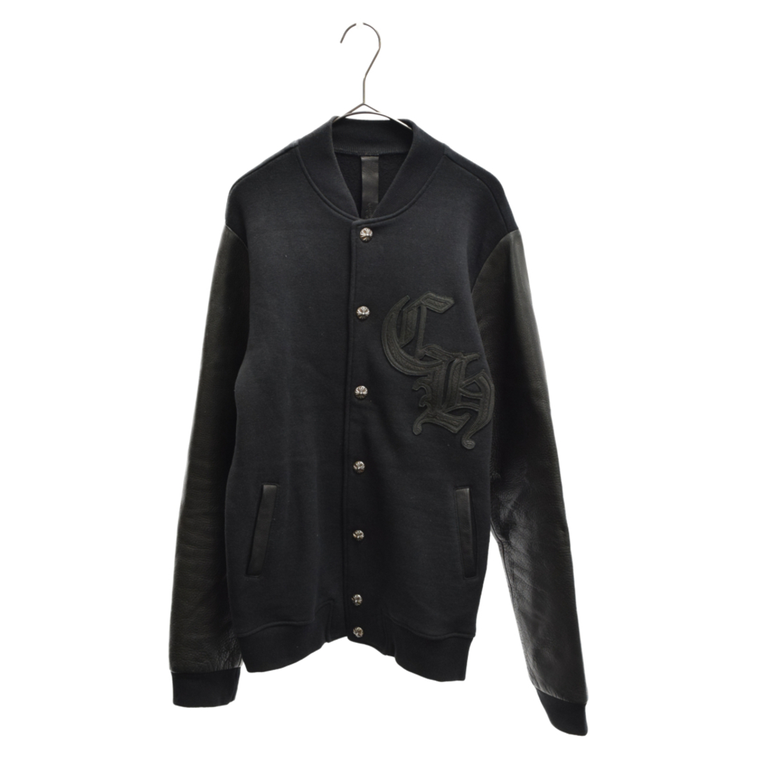 CHROME HEARTS クロムハーツ GRP Y NOT Letterman Jacket レターマンジャケット ブルゾン スウェットスタジャン レザー切替 レザーパッチ クロスボールボタン ワイノット ブラック