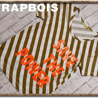 フラボア(FRAPBOIS)のフラボア　斜めボーダーカットソー　白×カーキ(カットソー(半袖/袖なし))