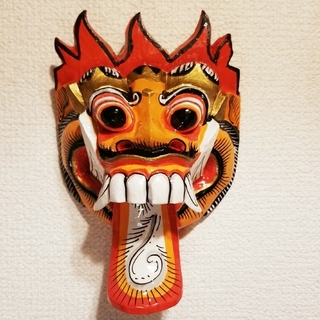 バロン 木彫り マスク バリ島 お面 インドネシア アジアン 新品 未使用 聖獣(置物)