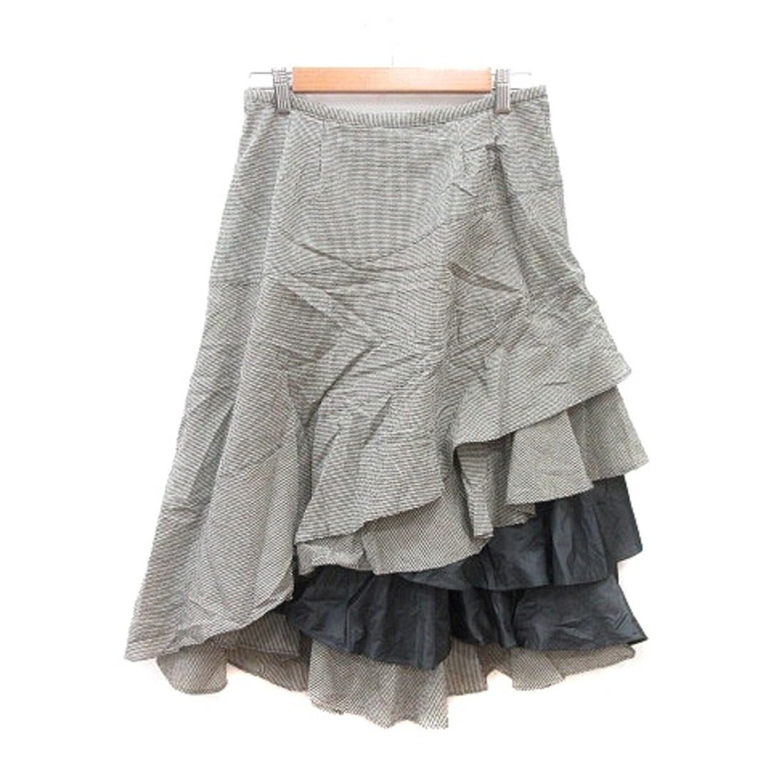 イオコムイオ ティアードスカート ミモレ ロング ギンガムチェック 40 白 黒 レディースのスカート(ロングスカート)の商品写真