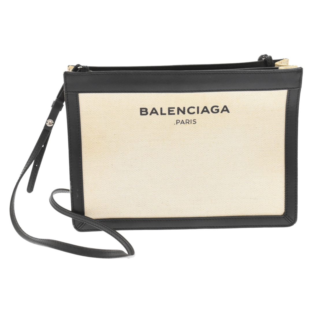 BALENCIAGA バレンシアガ ネイビーポシェット ショルダーバッグ 斜め掛け キャンバス レザー 白 ホワイト 339937