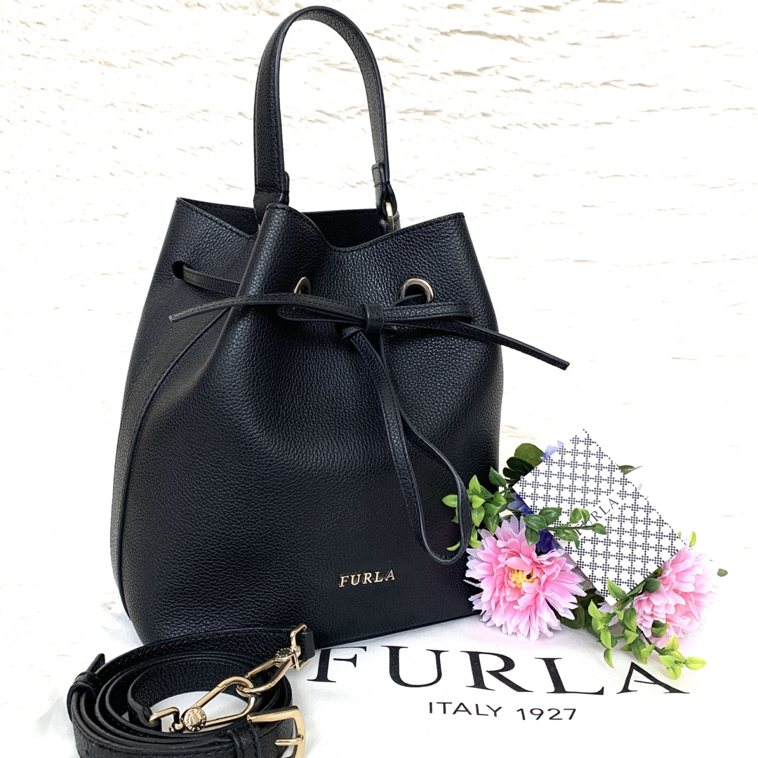 FURLA 巾着 レザー バッグ ハンドバッグ コスタンザ シボ革 - ハンドバッグ