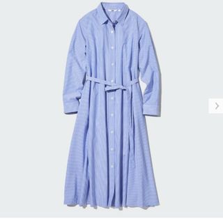 ユニクロ(UNIQLO)の美品。ストライプコットンＡラインシャツワンピース　ユニクロ(ロングワンピース/マキシワンピース)