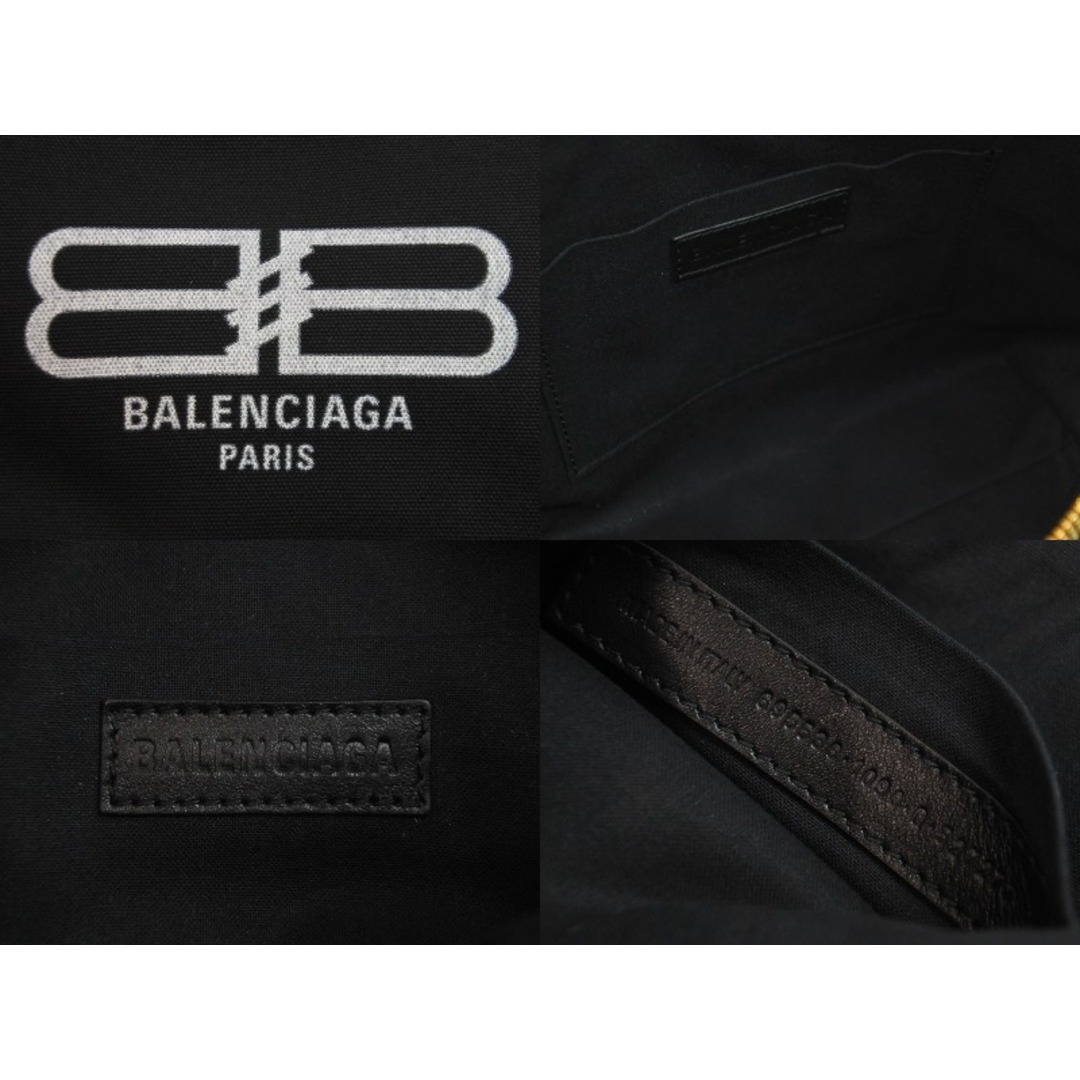 新品同様 BALENCIAGA バレンシアガ ポーチ セカンドバッグ ブラック ホワイト BBロゴ キャンバス ゴールド金具 中古 53365