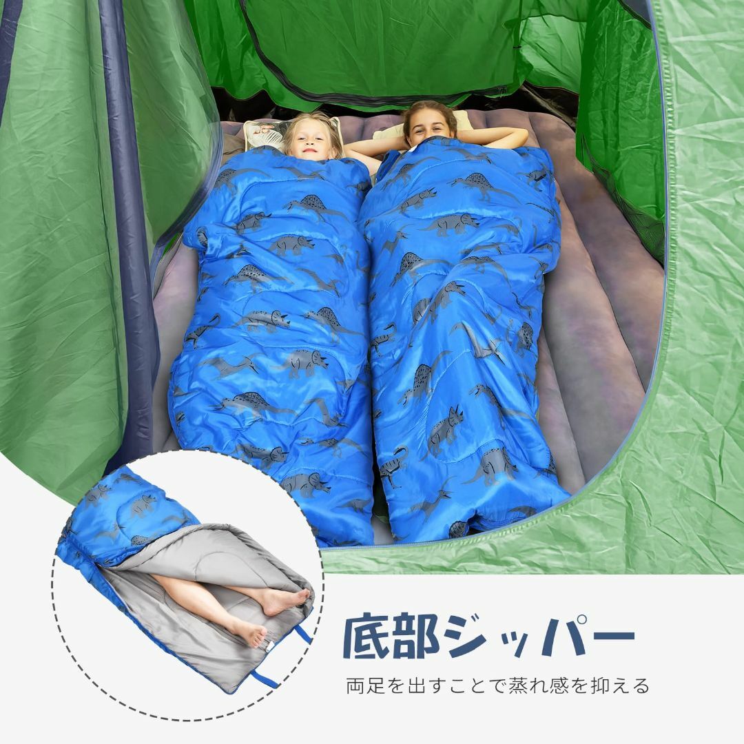 ELUTENG 寝袋 子供用 インフレータブル枕付き かわいい恐竜 シュラフ 夏 4