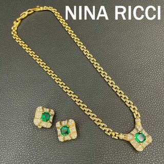 ニナリッチ(NINA RICCI)のニナリッチ ネックレス イヤリング セット ゴールド グリーン ラインストーン(ネックレス)