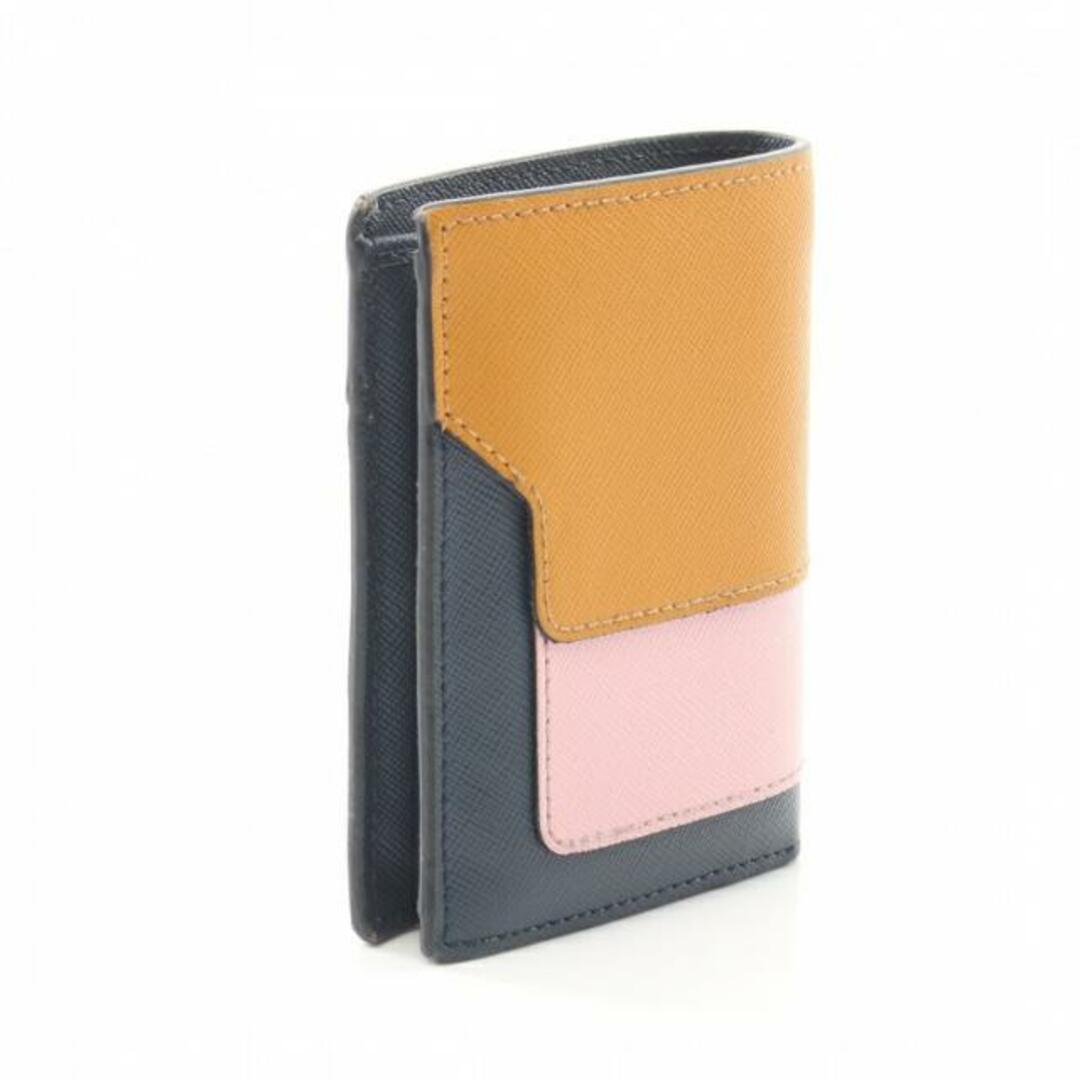 バイフォールドウォレット 二つ折り財布 コンパクトウォレット レザー オレンジイエロー ピンク ネイビー