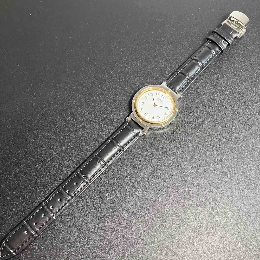 【正規品 稼働品】エルメス 腕時計 クリッパー ゴールドコンビ メンズ レザー