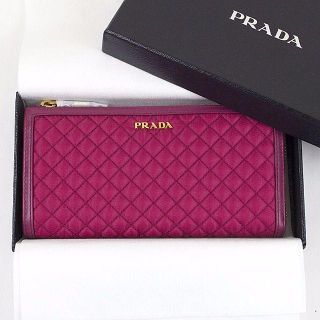 プラダ(PRADA)のPRADA プラダ ナイロンキルティング L字ZIP 長財布 ピンク(財布)