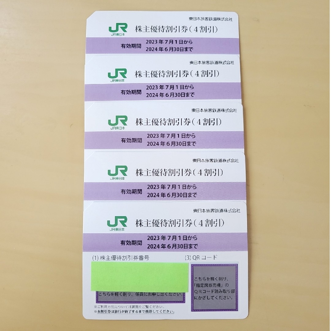 JR(ジェイアール)のJR東日本　株主優待券　5枚セット チケットの乗車券/交通券(鉄道乗車券)の商品写真
