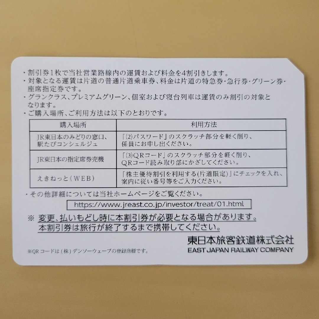 JR(ジェイアール)のJR東日本　株主優待券　5枚セット チケットの乗車券/交通券(鉄道乗車券)の商品写真