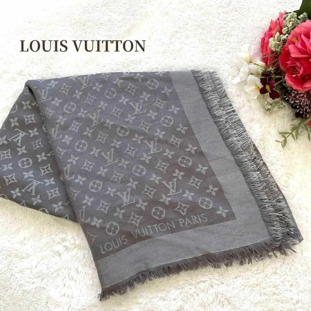 LOUIS VUITTON✨モノグラム シャイン ショール シルバー 大判 ロゴ