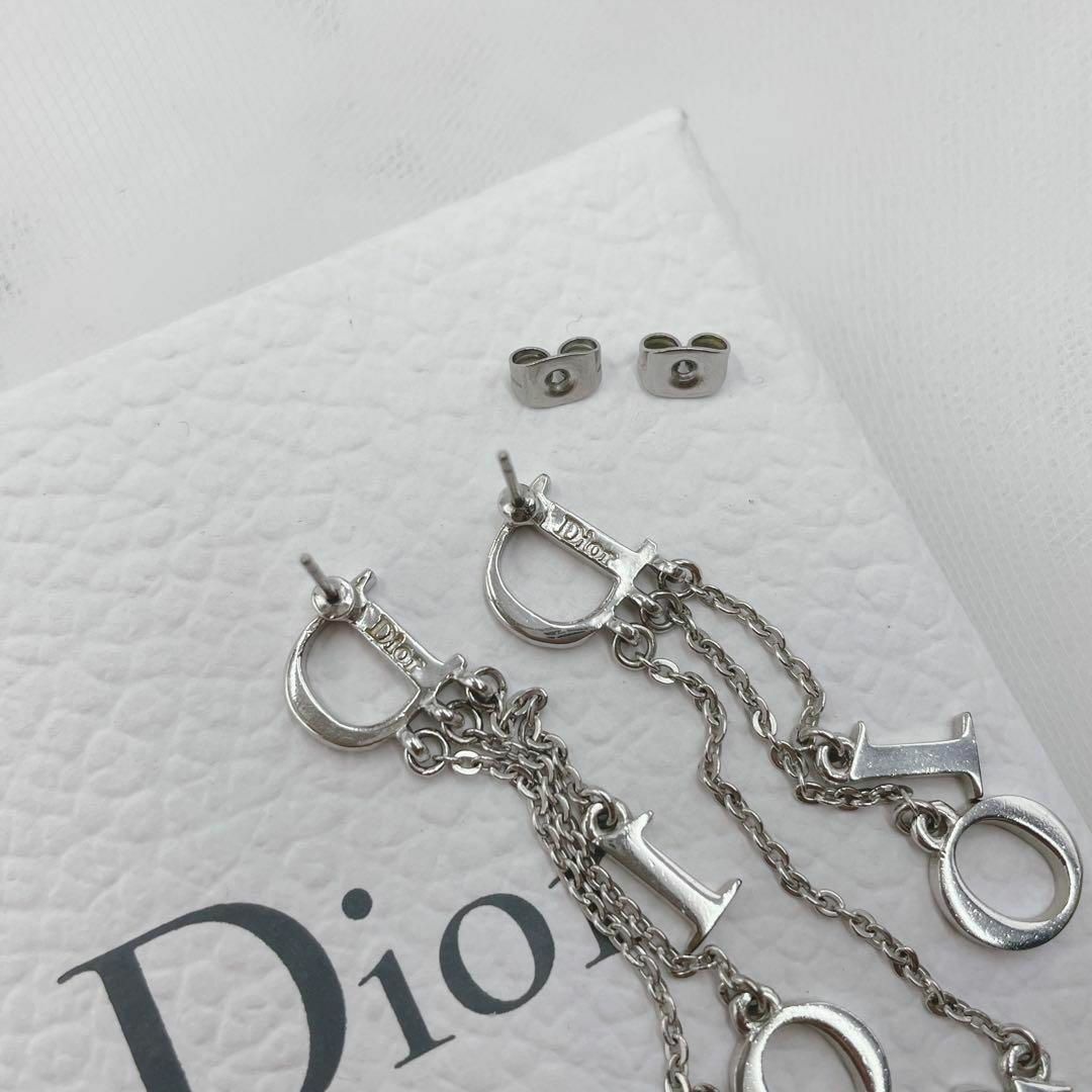 ✨希少✨ Dior ロゴ ラインストーン ピアス スウィング シルバー チェーン