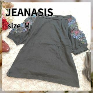 ジーナシス(JEANASIS)のJEANASIS【F】半袖　Tシャツ　花柄　クロップド丈　ブラック(シャツ/ブラウス(半袖/袖なし))