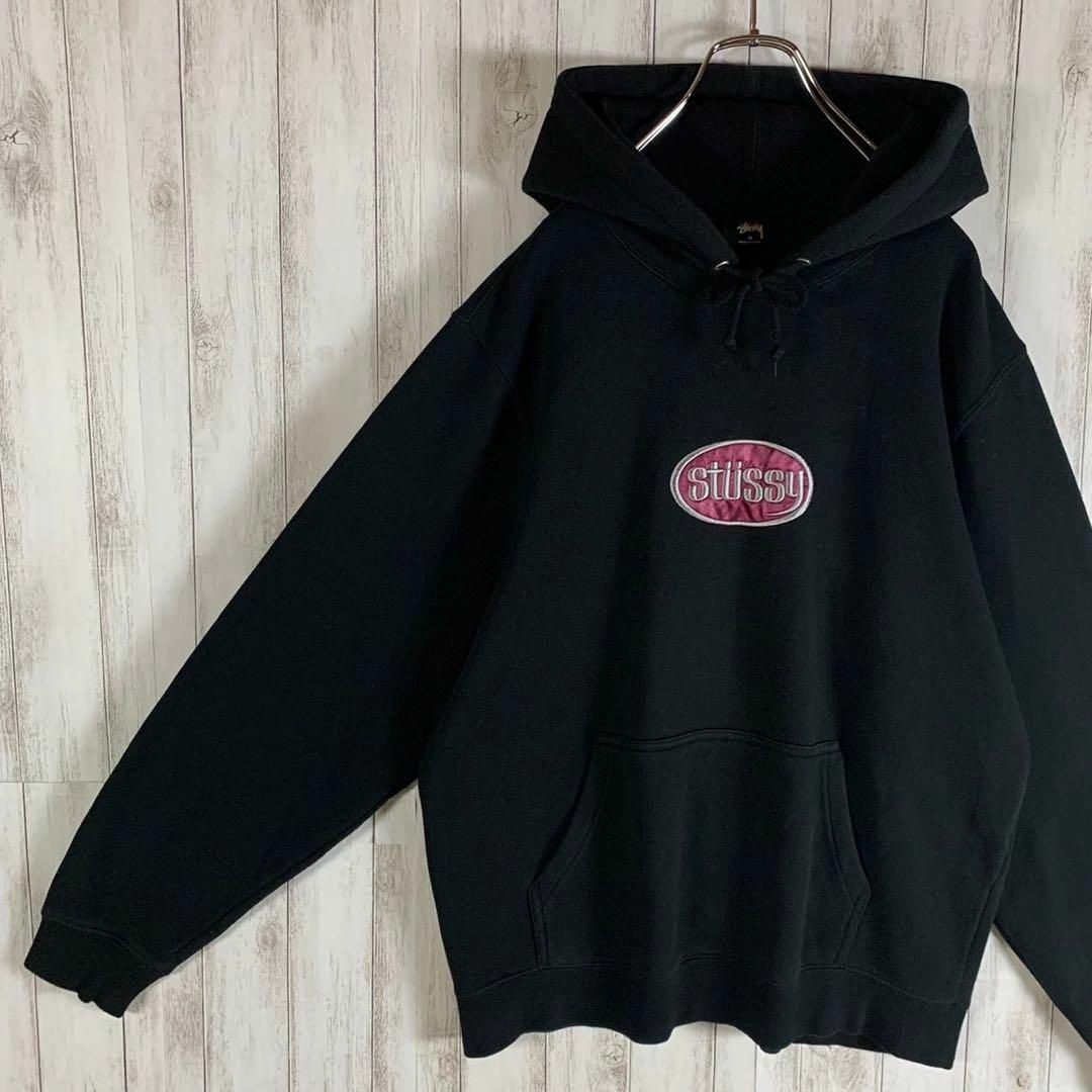 STUSSY - 【超人気モデル】ステューシー センター刺繍ロゴ ブラック 即