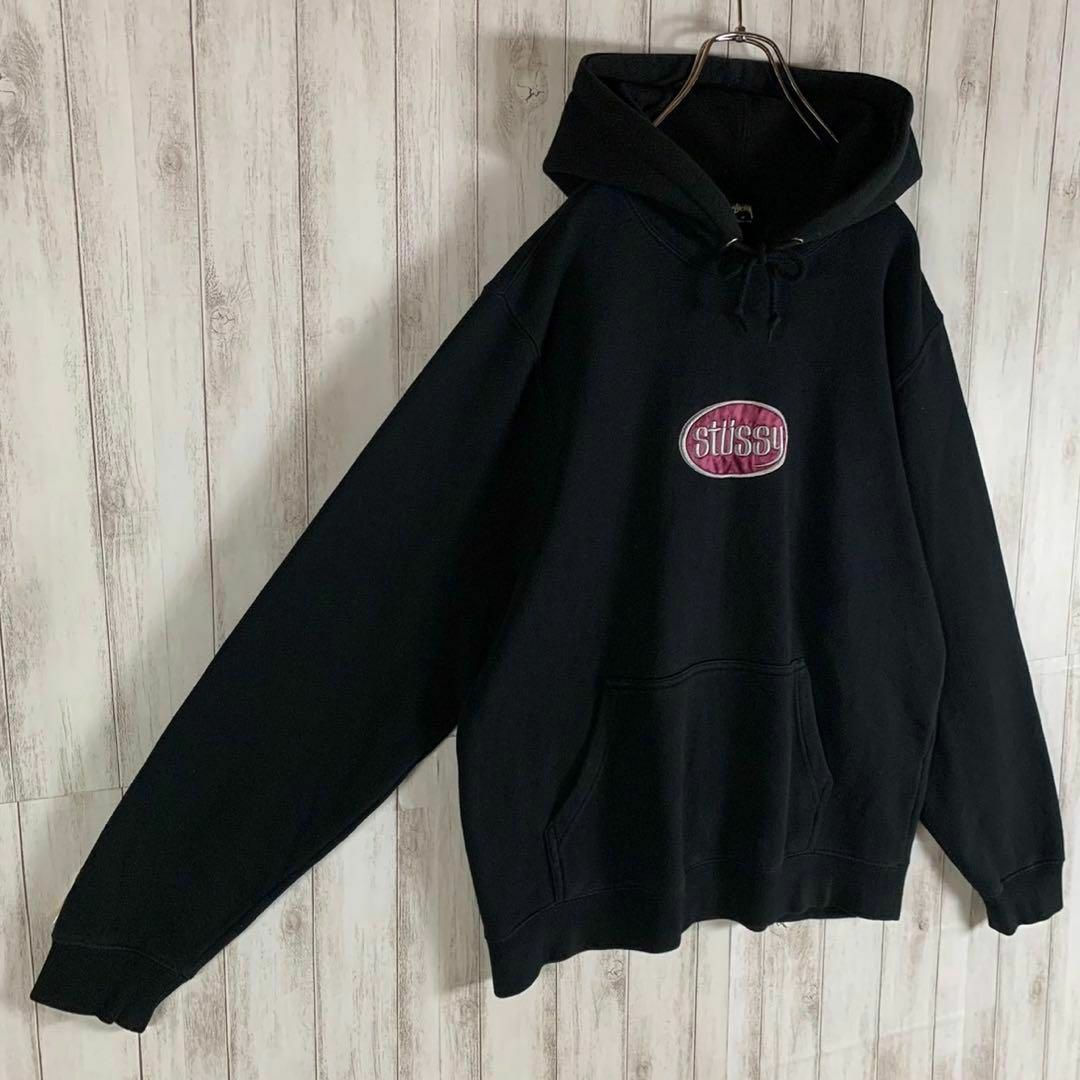 STUSSY - 【超人気モデル】ステューシー センター刺繍ロゴ ブラック 即