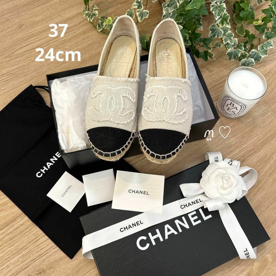 日本製 CHANEL シャネル エスパドリーユ 37 24cm シューズ靴 ココ