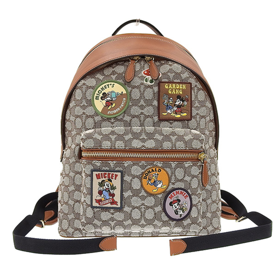 【中古】COACH コーチ コットン レザー シグネチャー チャーター バックパック リュックサック Disneyコラボ CG975 ブラウン gy  | フリマアプリ ラクマ