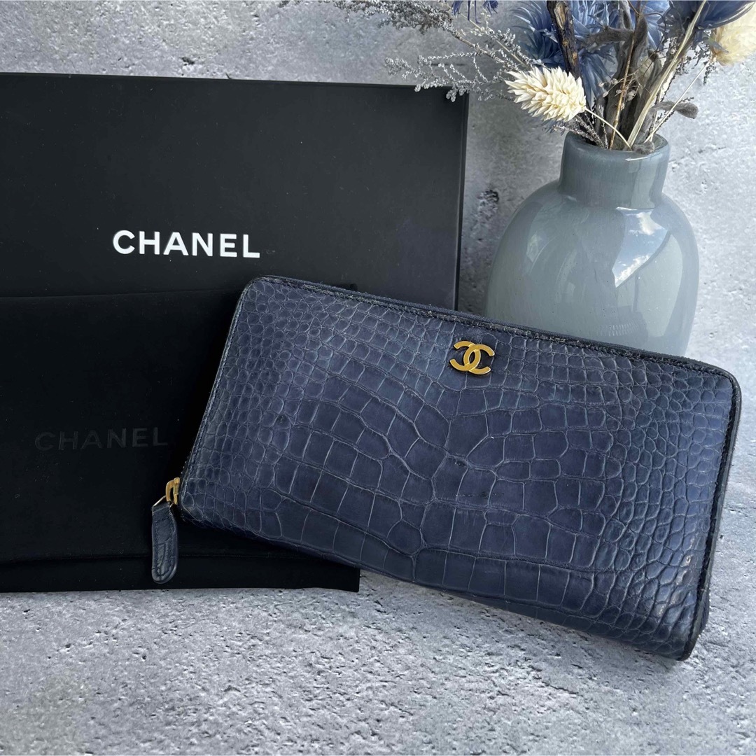 セール CHANEL ココマーク ワニ革 ラウンドファスナー長財布 クロコダイル-