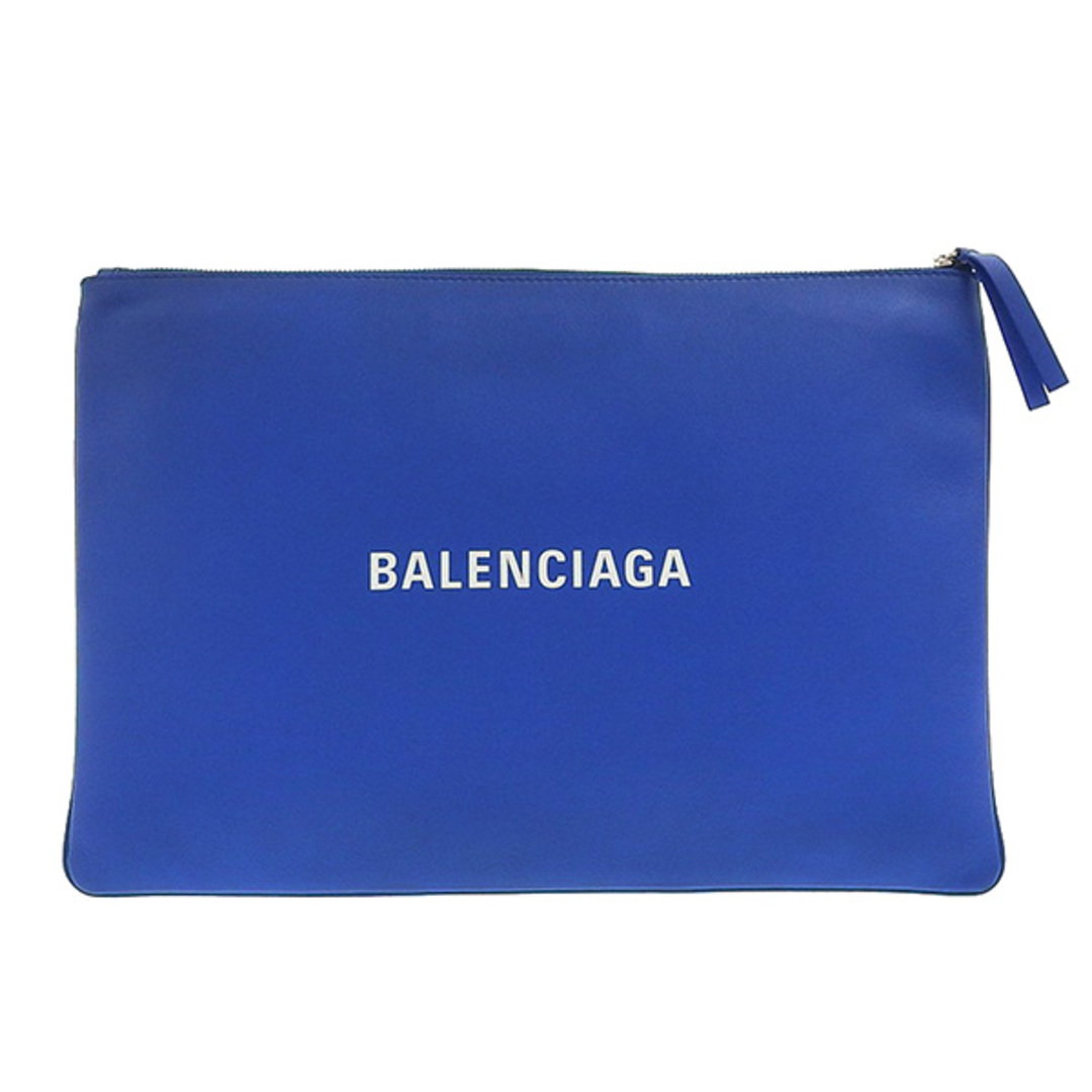 Balenciaga バレンシアガ レザー ロゴ クリップ L クラッチバッグ セカンドバッグ 485112 ブルー gy