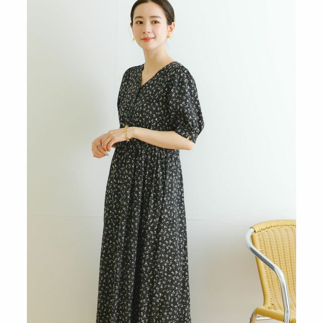 URBAN RESEARCH フラワードットプリントワンピース BLACK