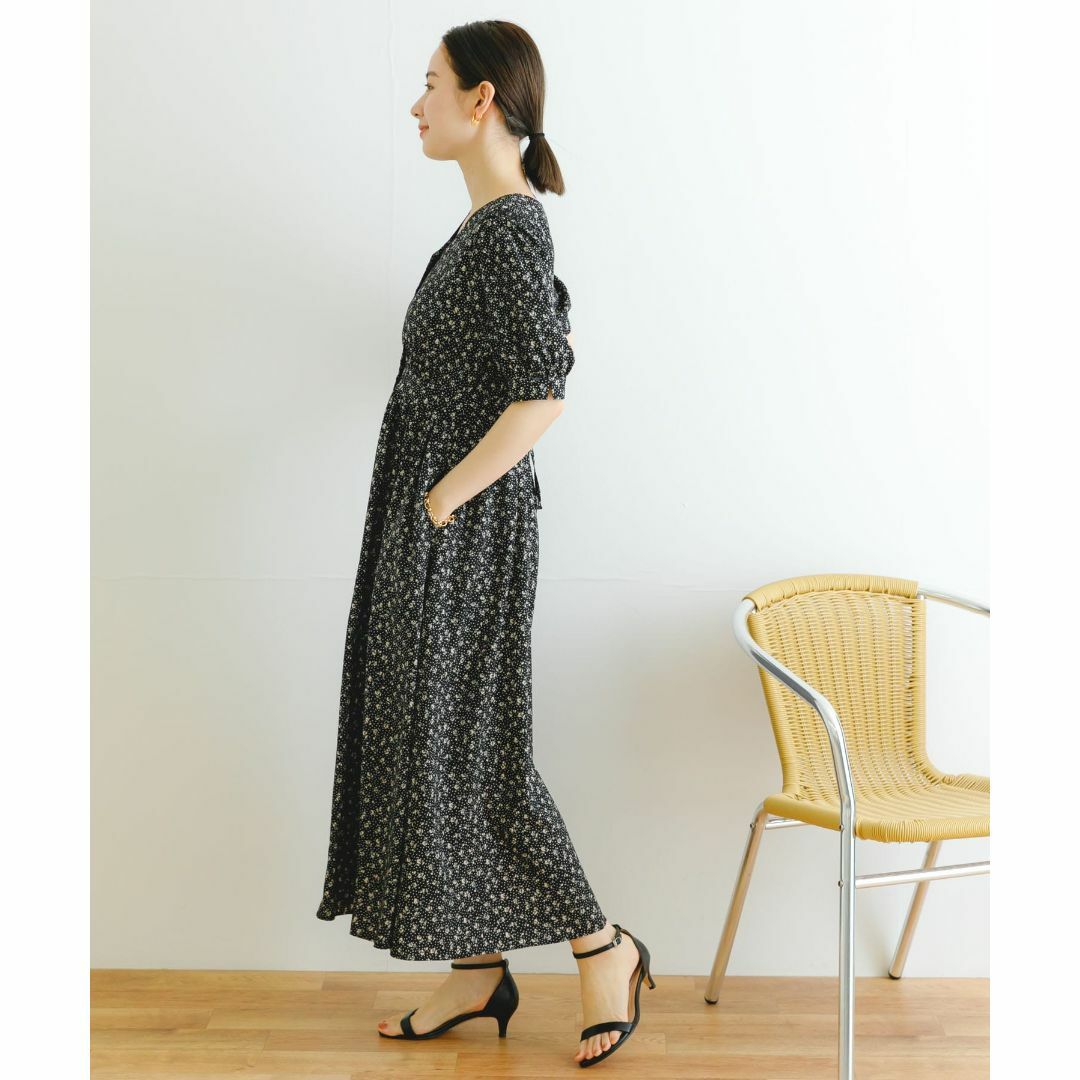 URBAN RESEARCH フラワードットプリントワンピース BLACK