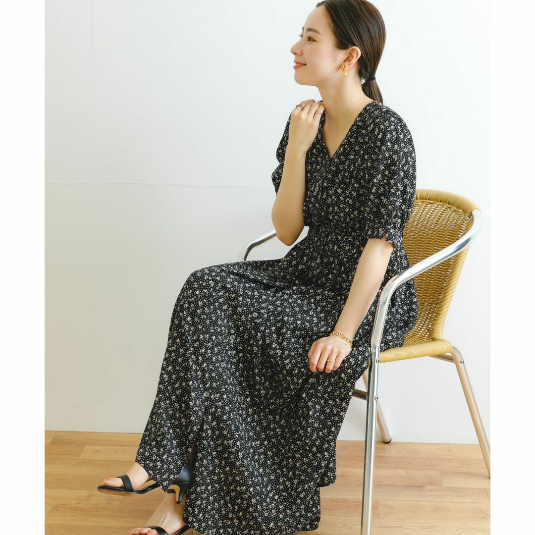 URBAN RESEARCH フラワードットプリントワンピース BLACK