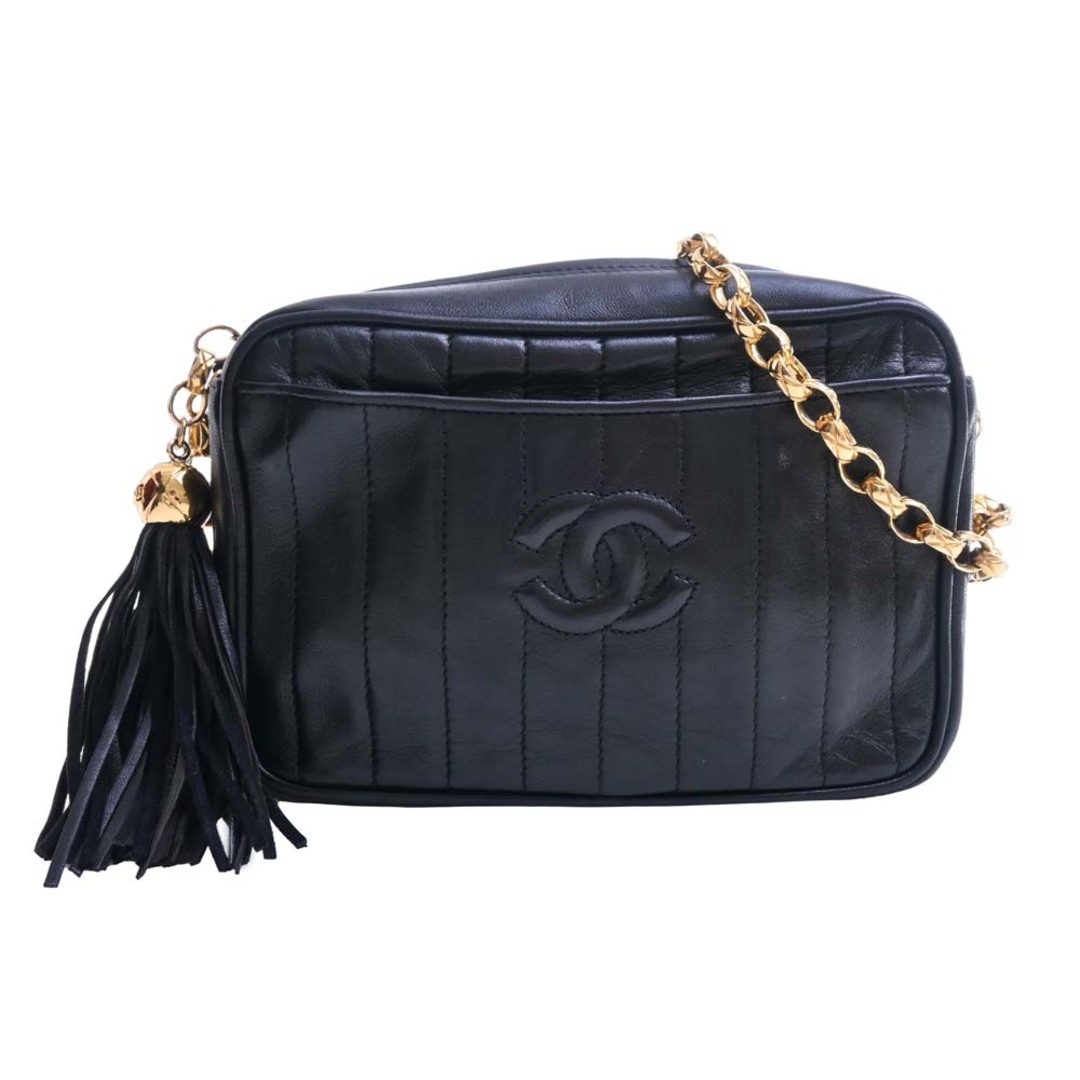 CHANEL シャネル ラムスキン マドモアゼル ココマーク フリンジ チェーン ショルダーバッグ - ブラック by