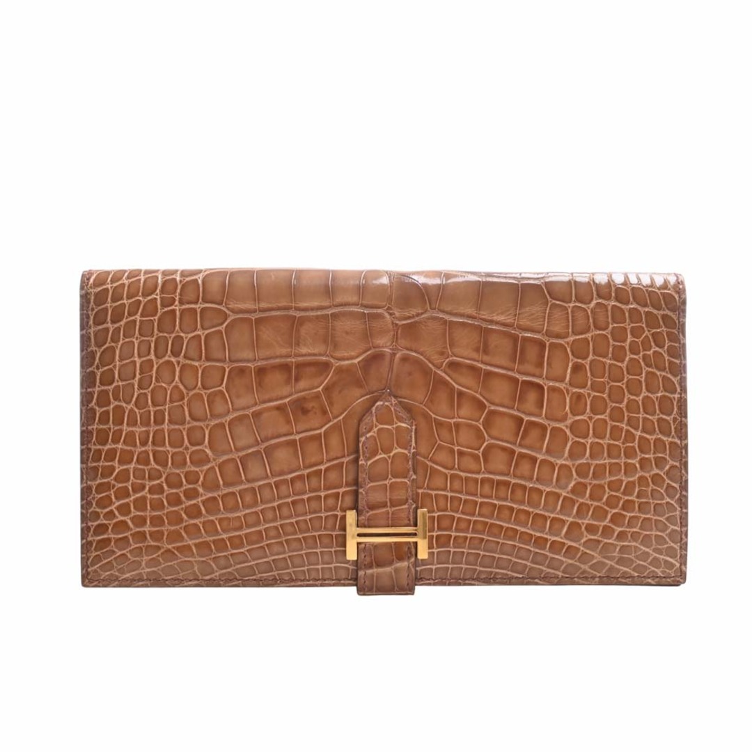 HERMES エルメス アリゲーター ベアン 二つ折り 長財布 - ブラウン by