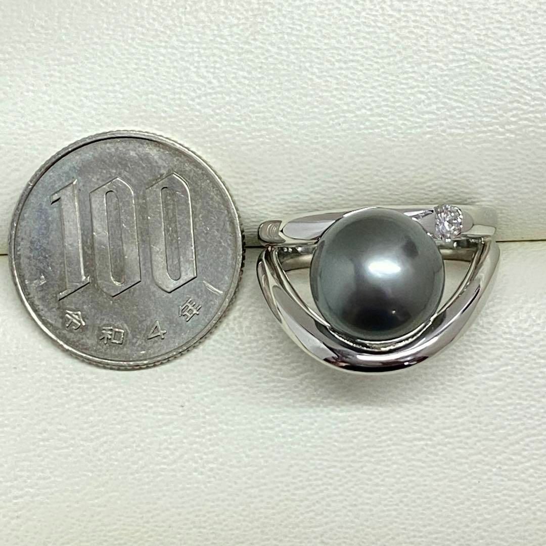 Pt900　黒蝶真珠リング　11.7mm　ダイヤモンド入り　サイズ18号　タヒチ レディースのアクセサリー(リング(指輪))の商品写真