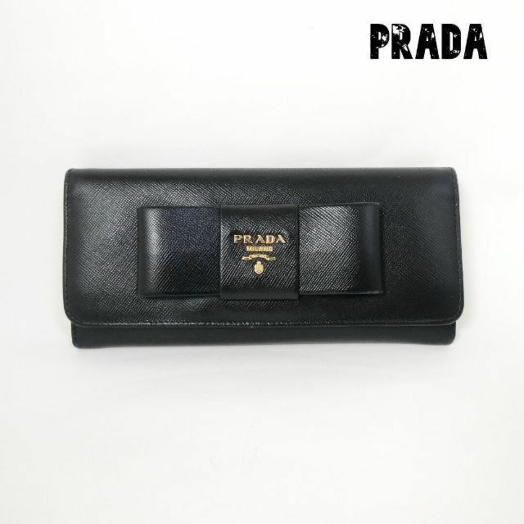 ほぼ美品 PRADA サフィアーノ レザー リボン 二つ折り 長財布 ウォレット | フリマアプリ ラクマ