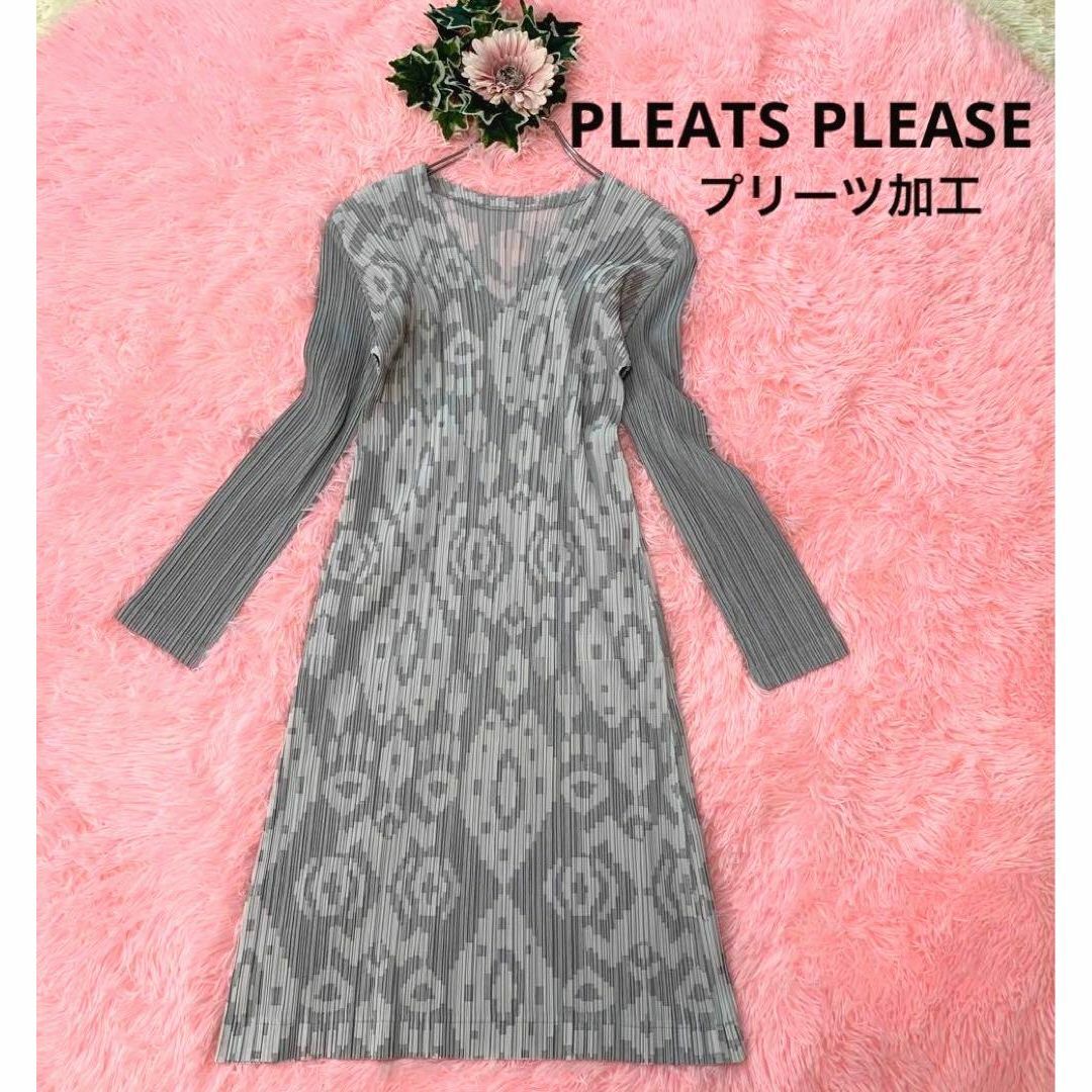 美品 PLEATS PLEASEプリーツプリーズ 　プリーツ　 柄　ワンピース