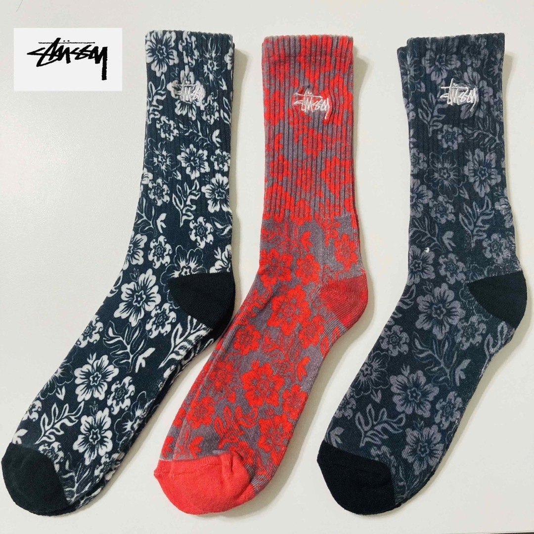 STUSSY メンズ ハワイアン 花柄　ロゴ　ソックス　新品