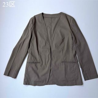 ニジュウサンク(23区)の23区　ノーカラージャケット　トップス　リネン　ストレッチ　長袖(ノーカラージャケット)