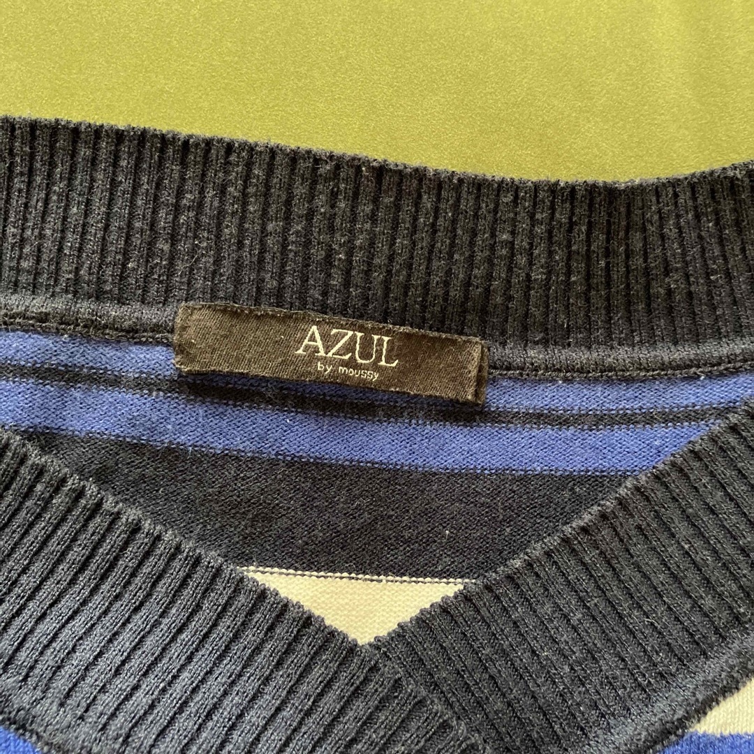 AZUL by moussy(アズールバイマウジー)の【アズール】ボーダーVネックニット レディースのトップス(ニット/セーター)の商品写真