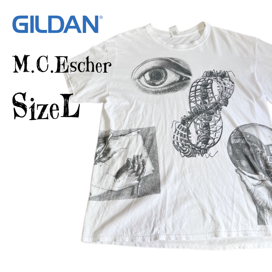 GILDAN(ギルタン)の希少サイズL★GILDAN ギルダン 90s エッシャーTシャツ だまし絵T メンズのトップス(Tシャツ/カットソー(半袖/袖なし))の商品写真