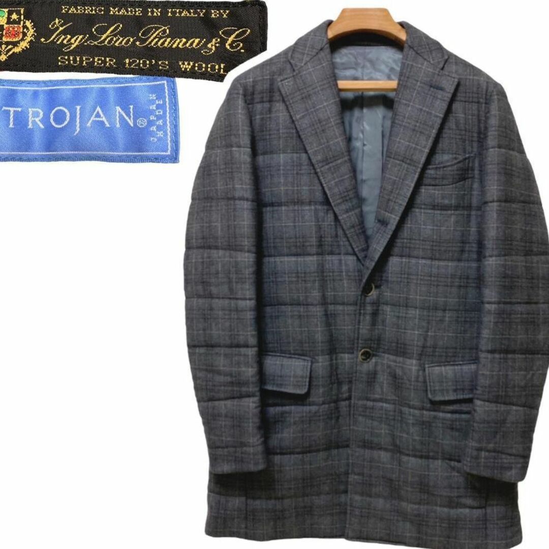 TROJAN LORO PIANA チェスターコート軽量中綿入りチェック柄LL