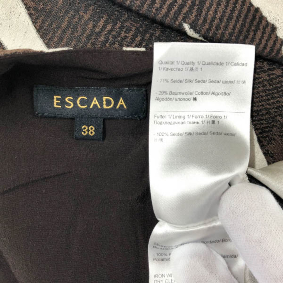 ESCADA(エスカーダ)の美品 エスカーダ ESCADA シルク×コットン ゼブラ柄 タック フレア ワンピース ブラウン 38 Y01981 レディースのワンピース(その他)の商品写真