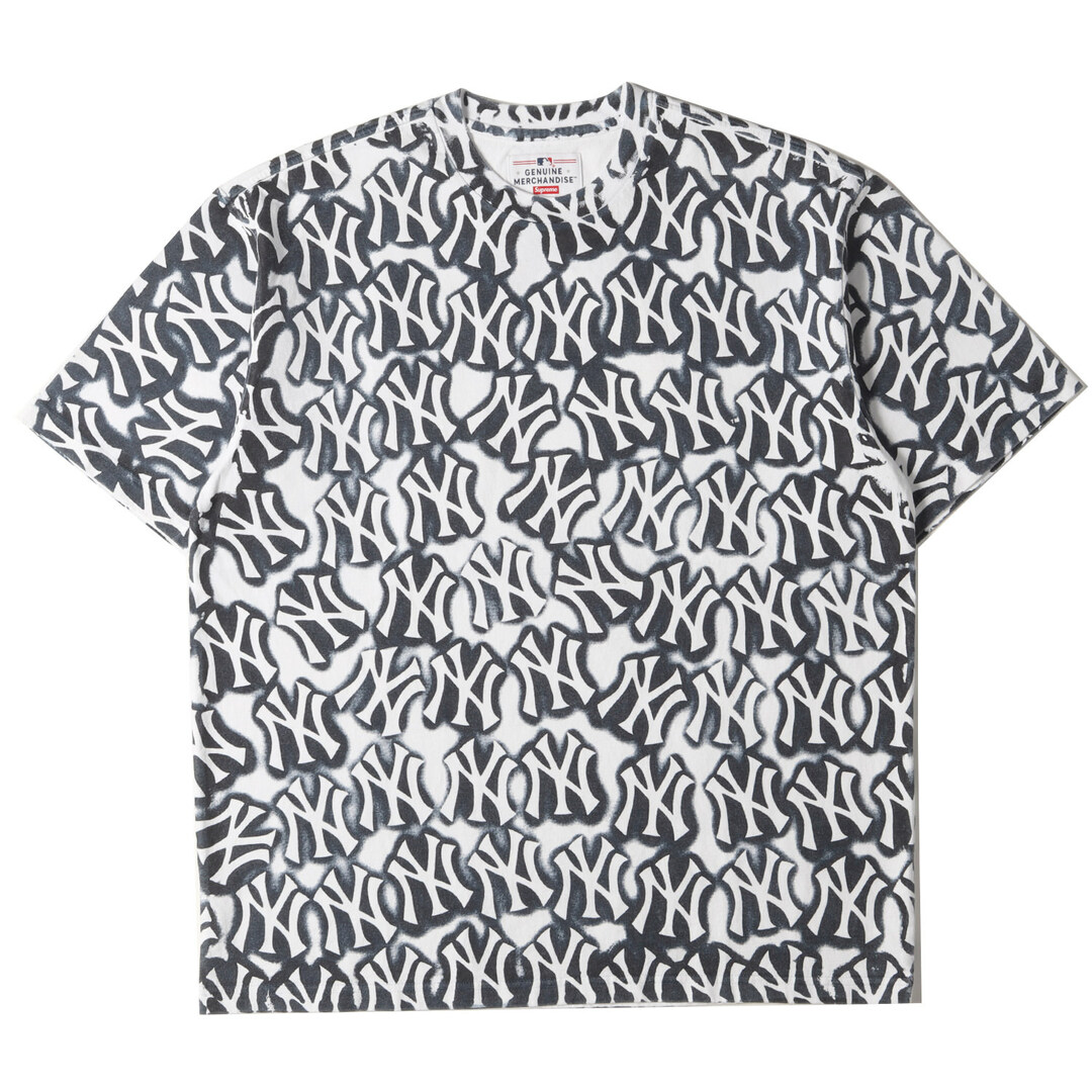 Supreme シュプリーム Tシャツ サイズ:M New York Yankees MLB NY総柄 クルーネック 半袖 Tシャツ トップ Airbrush S/S Top 21AW ホワイト 白 トップス カットソー コラボ ストリート カジュアル ブランド【メンズ】