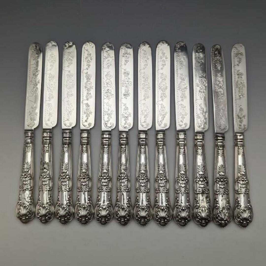 1838年 英国アンティーク 純銀製ハンドル カトラリー6ペアセット 箱入り Charles Needham