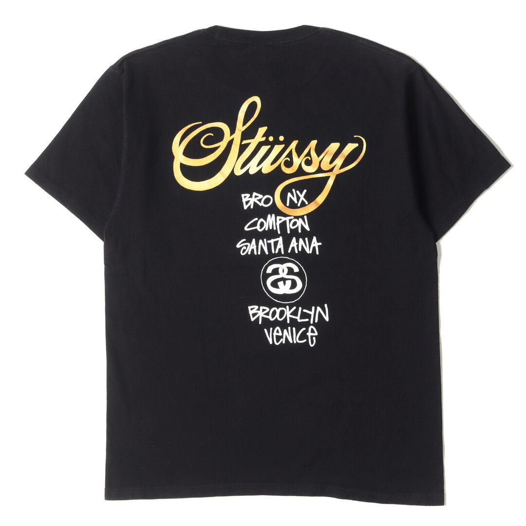 stussy ステューシー ビッグロゴ ワールドツアー 表記M 黒×黄 Tシャツ