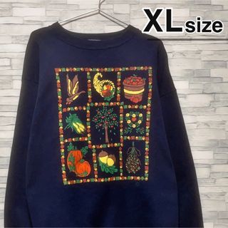 アートヴィンテージ(ART VINTAGE)のスウェット　トレーナー　XL　ネイビー　プリント　メキシコ製　USA古着　90s(スウェット)