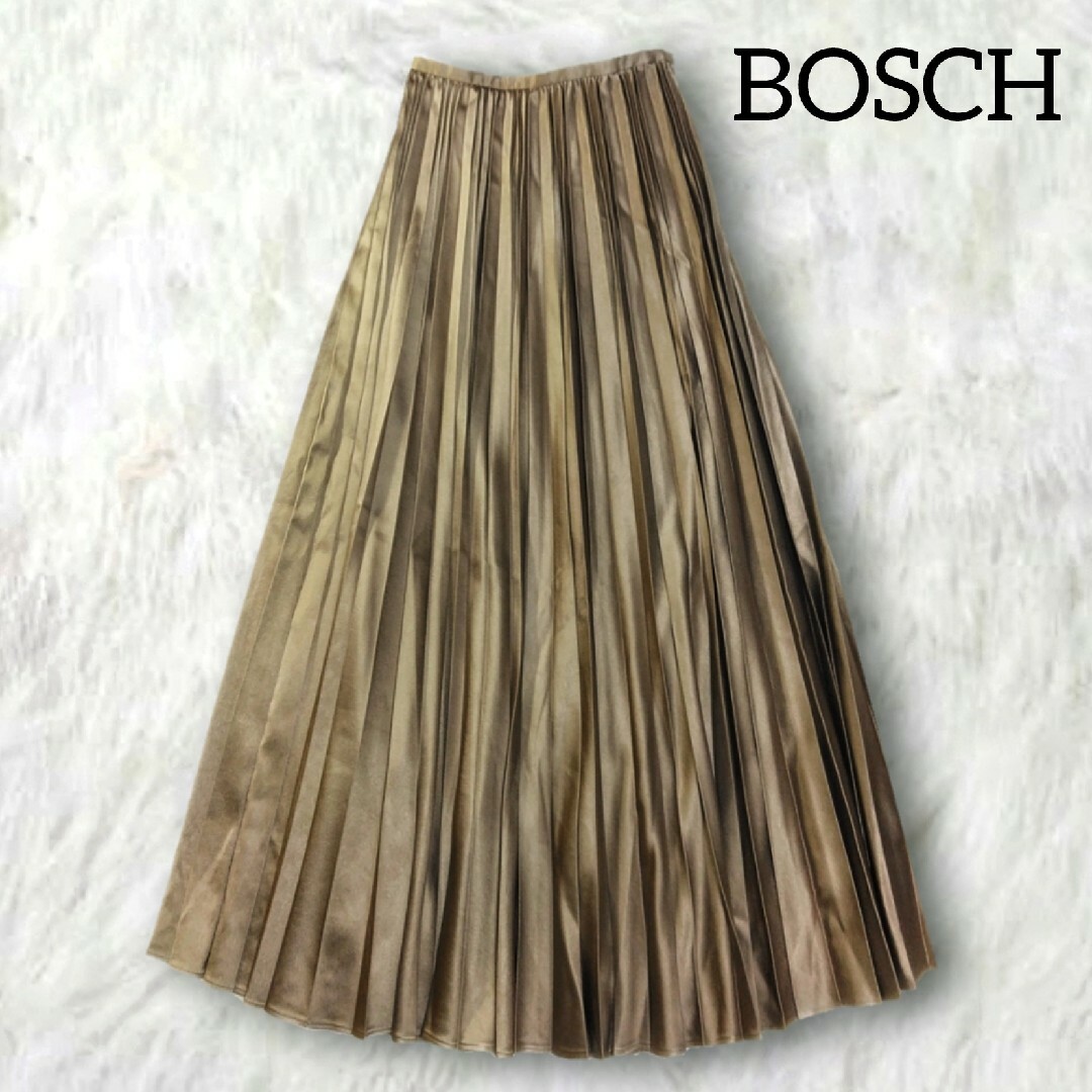 BOSCH ✿ ボッシュ プリーツ ロングスカート ベージュゴールド サテン