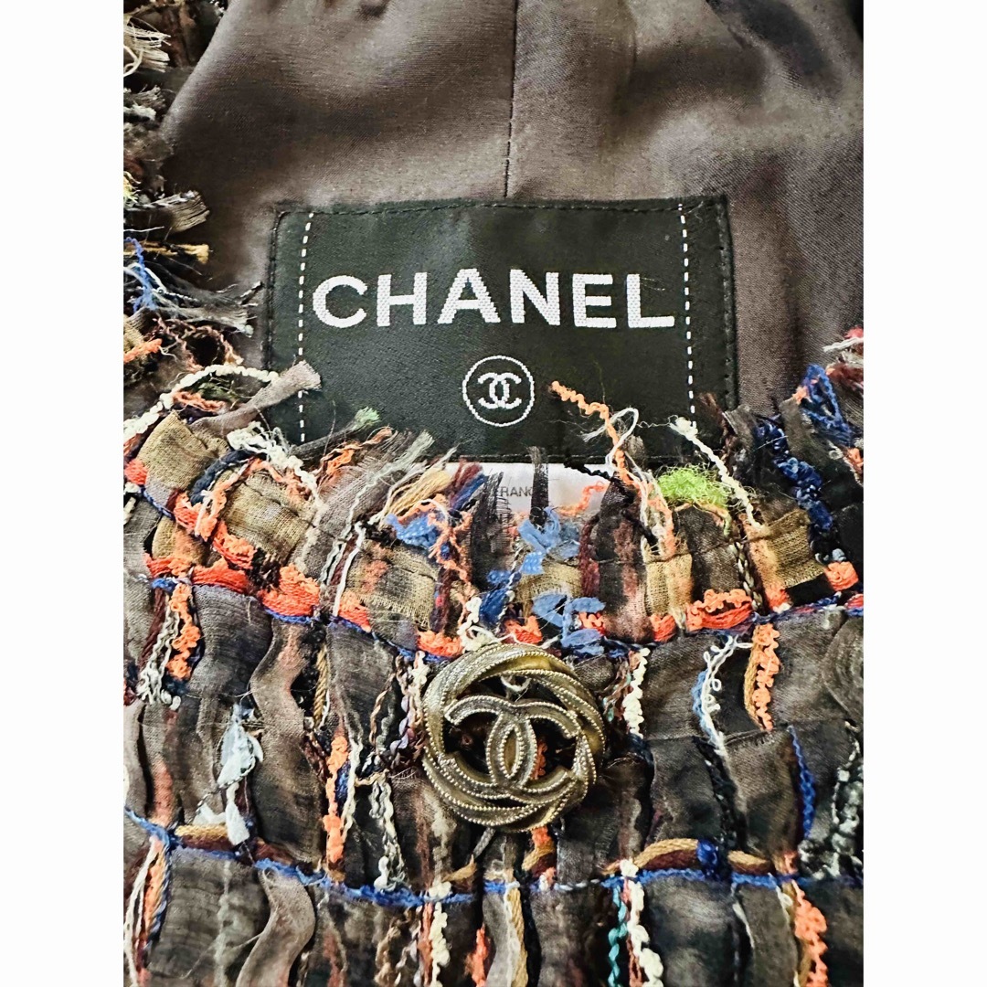 シャネル CHANEL ルサージュ ブラウン CCボタン ノーカラー