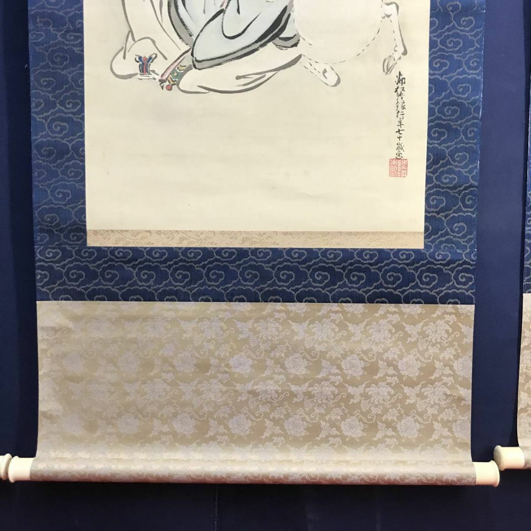 真作】鈴木隣松/狩野栄川院典信の門人/鶴亀図/三幅対/掛軸☆宝船 真作】鈴木隣松/狩野栄川院典信の門人/鶴亀図/三幅対/掛軸☆宝船