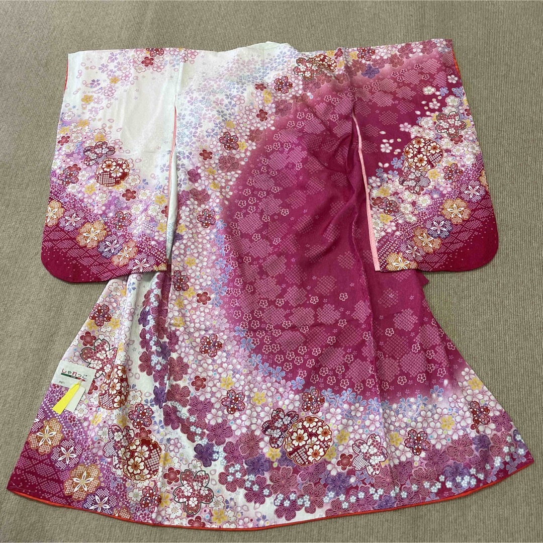 キッズ服女の子用(90cm~)新品 日本製 表地正絹 七五三 七歳お祝い着 着物 長襦袢付き 絞り調 古典柄