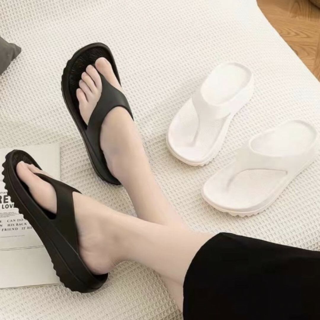 リカバリー トングサンダル 黒 35 36 メンズ レディース 韓国 海外通販 レディースの靴/シューズ(サンダル)の商品写真