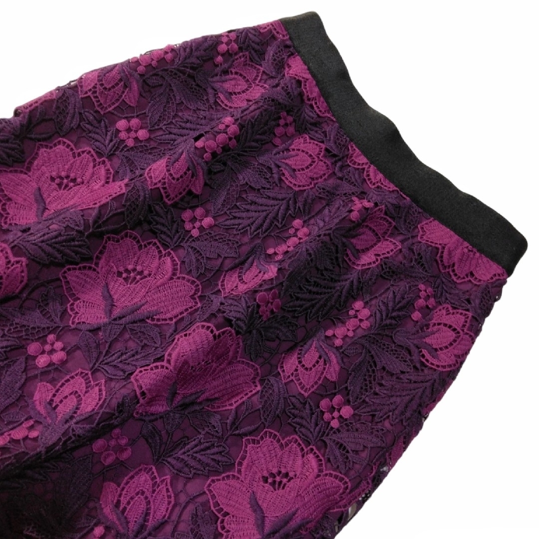 アナイ ✿ ANAYI 花柄 レース スカート 34 XS 紫 パープル 刺繍